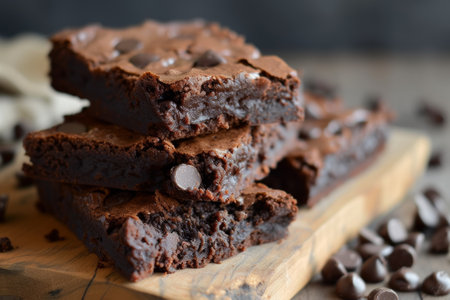 sweet chocolate brownie close up.の素材