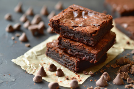 sweet chocolate brownie close up.の素材