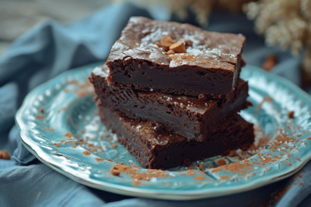 sweet chocolate brownie close up.の素材