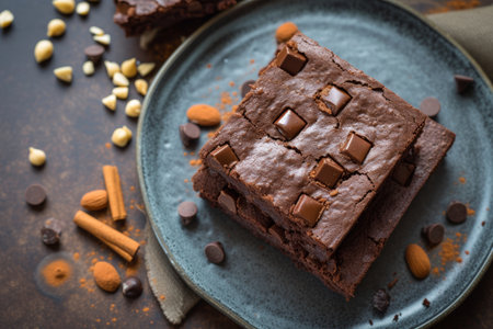 sweet chocolate brownie close up.の素材