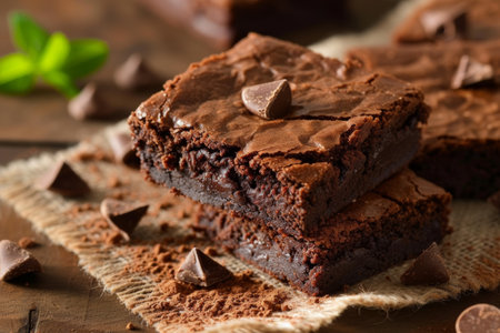sweet chocolate brownie close up.の素材