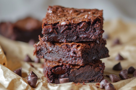 sweet chocolate brownie close up.の素材