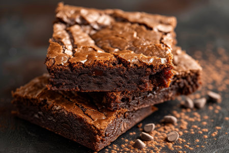 sweet chocolate brownie close up.の素材