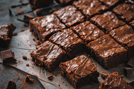 sweet chocolate brownie close up.の素材
