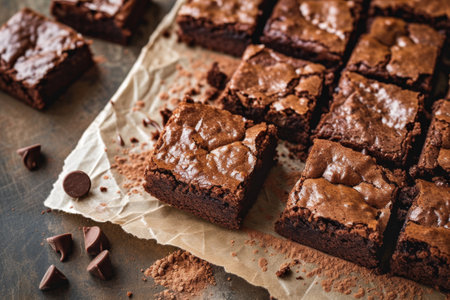 sweet chocolate brownie close up.の素材
