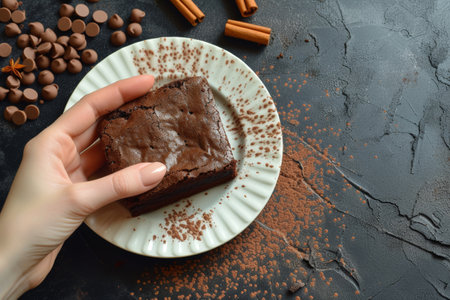 sweet chocolate brownie close up.の素材