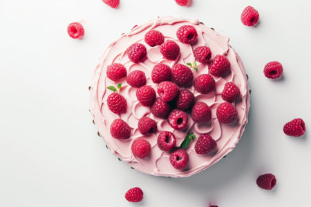 raspberry cake with raspberries, in the style of light pink.の素材
