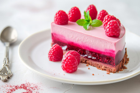 raspberry cake with raspberries, in the style of light pink.の素材