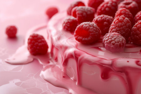 raspberry cake with raspberries, in the style of light pink.の素材