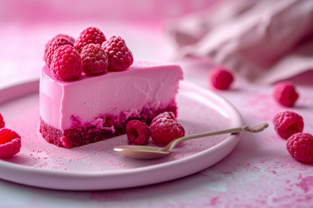 raspberry cake with raspberries, in the style of light pink.の素材