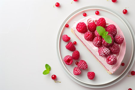 raspberry cake with raspberries, in the style of light pink.の素材