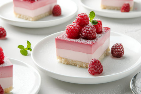 raspberry cake with raspberries, in the style of light pink.の素材