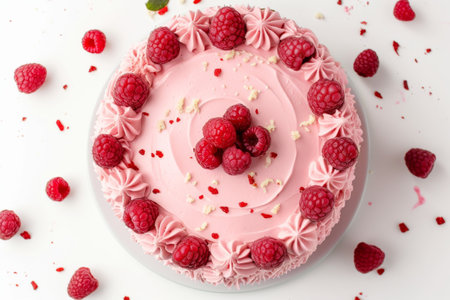 raspberry cake with raspberries, in the style of light pink.の素材