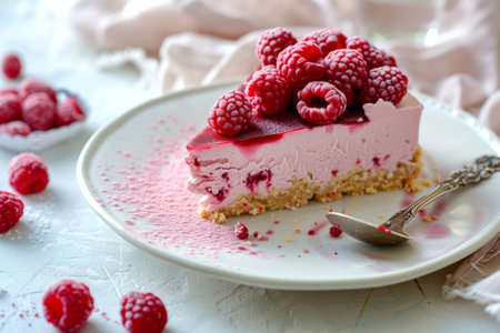raspberry cake with raspberries, in the style of light pink.の素材