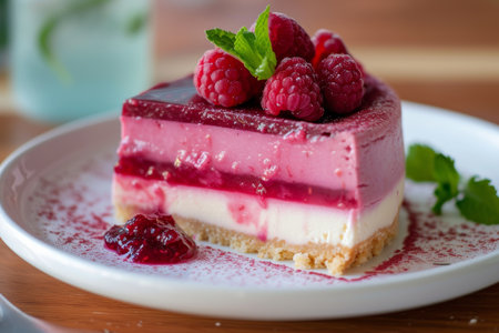 raspberry cake with raspberries, in the style of light pink.の素材