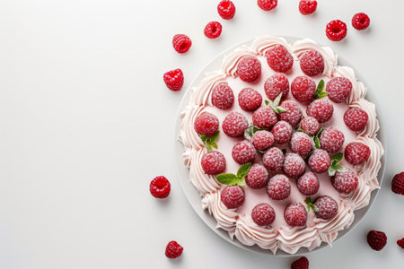 raspberry cake with raspberries, in the style of light pink.の素材