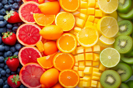 fresh fruit in a rainbow, diet,vitamin resource in summerの素材