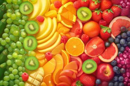 fresh fruit in a rainbow, diet,vitamin resource in summerの素材