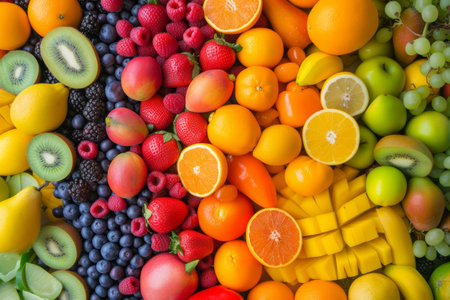fresh fruit in a rainbow, diet,vitamin resource in summerの素材