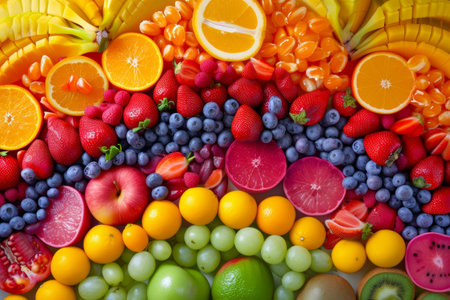 fresh fruit in a rainbow, diet,vitamin resource in summerの素材