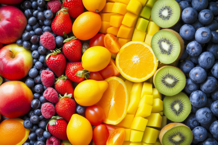 fresh fruit in a rainbow, diet,vitamin resource in summerの素材