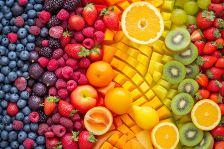 fresh fruit in a rainbow, diet,vitamin resource in summerの素材