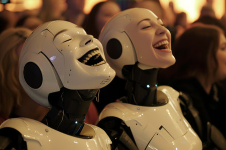 ai robots giggling and laughing, superiority over people.の素材