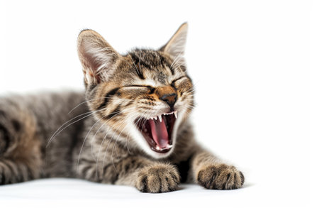 portrait of cat laughing or yawing.の素材