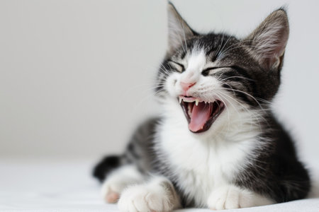 portrait of cat laughing or yawing.の素材