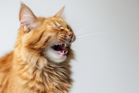portrait of cat laughing or yawing.の素材