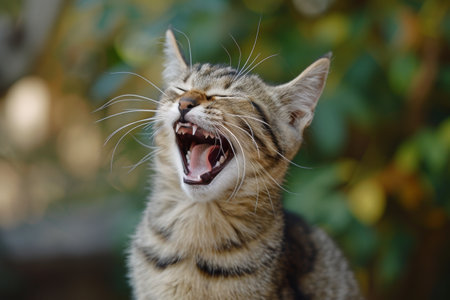 portrait of cat laughing or yawing.の素材
