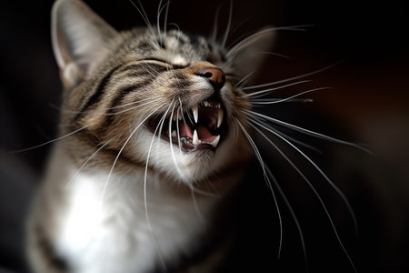 portrait of cat laughing or yawing.の素材