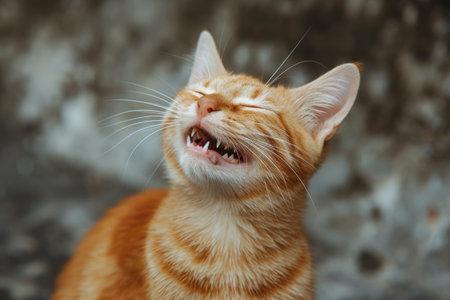 portrait of cat laughing or yawing.の素材