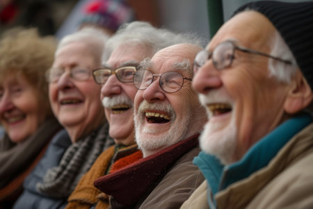 group of laughing aged peole with silver hair.の素材