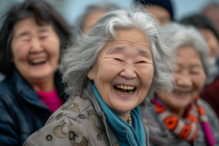group of laughing aged peole with silver hair.の素材
