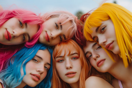 group of colored hair teenagers,inspo,snapshot aesthetic.の素材