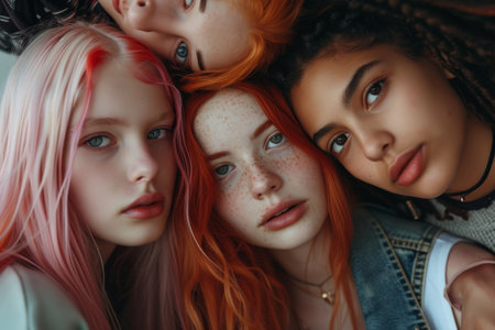 group of colored hair teenagers,inspo,snapshot aesthetic.の素材