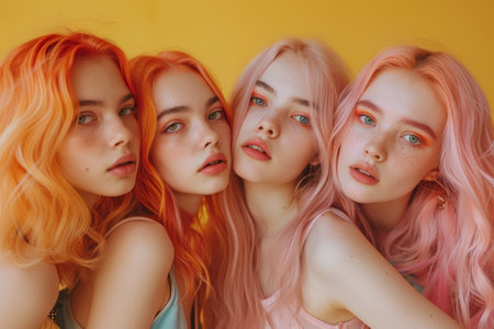group of colored hair teenagers,inspo,snapshot aesthetic.の素材