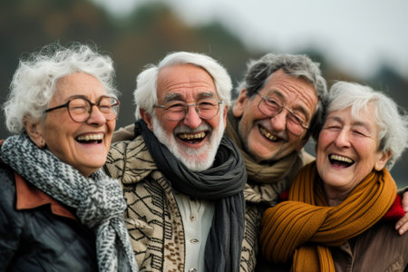 group of laughing aged peole with silver hair.の素材