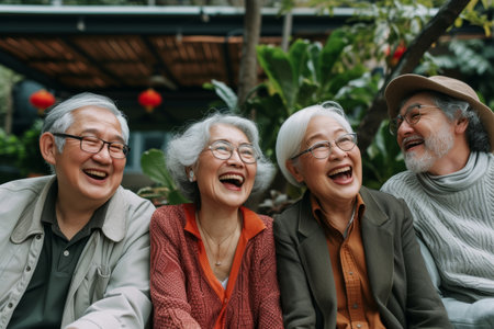 group of laughing aged peole with silver hair.の素材