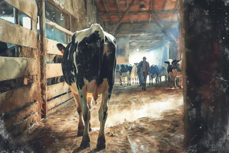 cows on the farm, milk industry.の素材