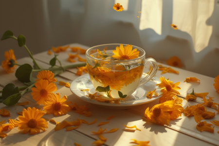 flowers of orange calendula, medicine herb.の素材