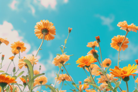 flowers of orange calendula, medicine herb.の素材