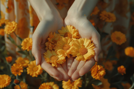flowers of orange calendula, medicine herb.の素材