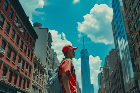 tourist in busy town new yorkの素材