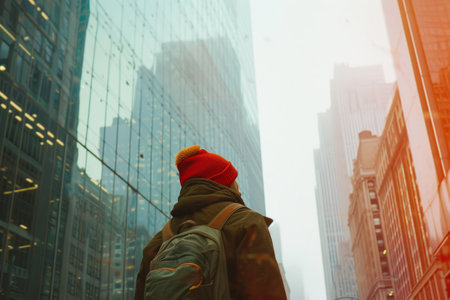 tourist in busy town new yorkの素材