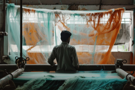 textile factory working process copy space.の素材