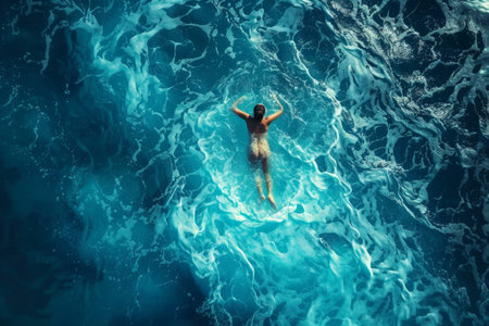 woman in the blue sea Ariel view ,holidays concept.の素材