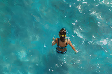 woman in the blue sea Ariel view ,holidays concept.の素材