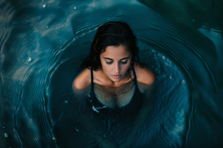 woman in the blue sea Ariel view ,holidays concept.の素材